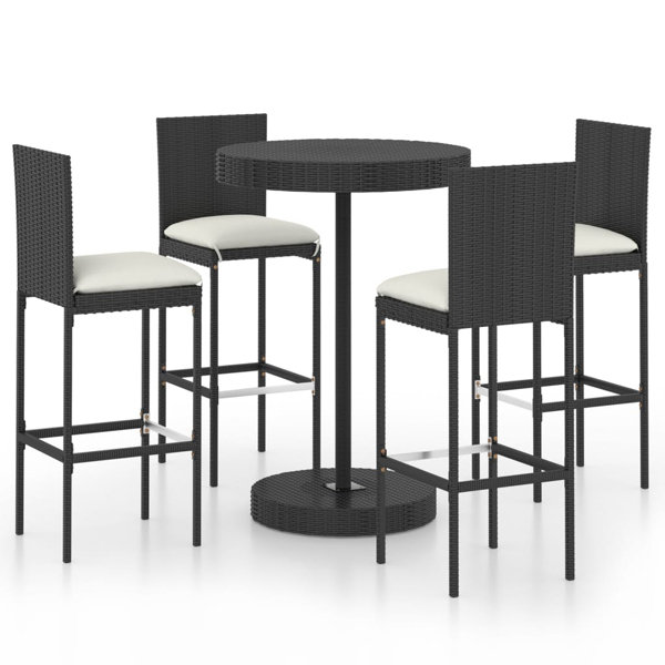 Brayden Studio 5 Piece Garden Bar Set With Cushions Poly Rattan Black